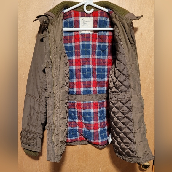 American Eagle Brown Anorak Coat with Quilted Lined inside Medium - Picture 3 of 7